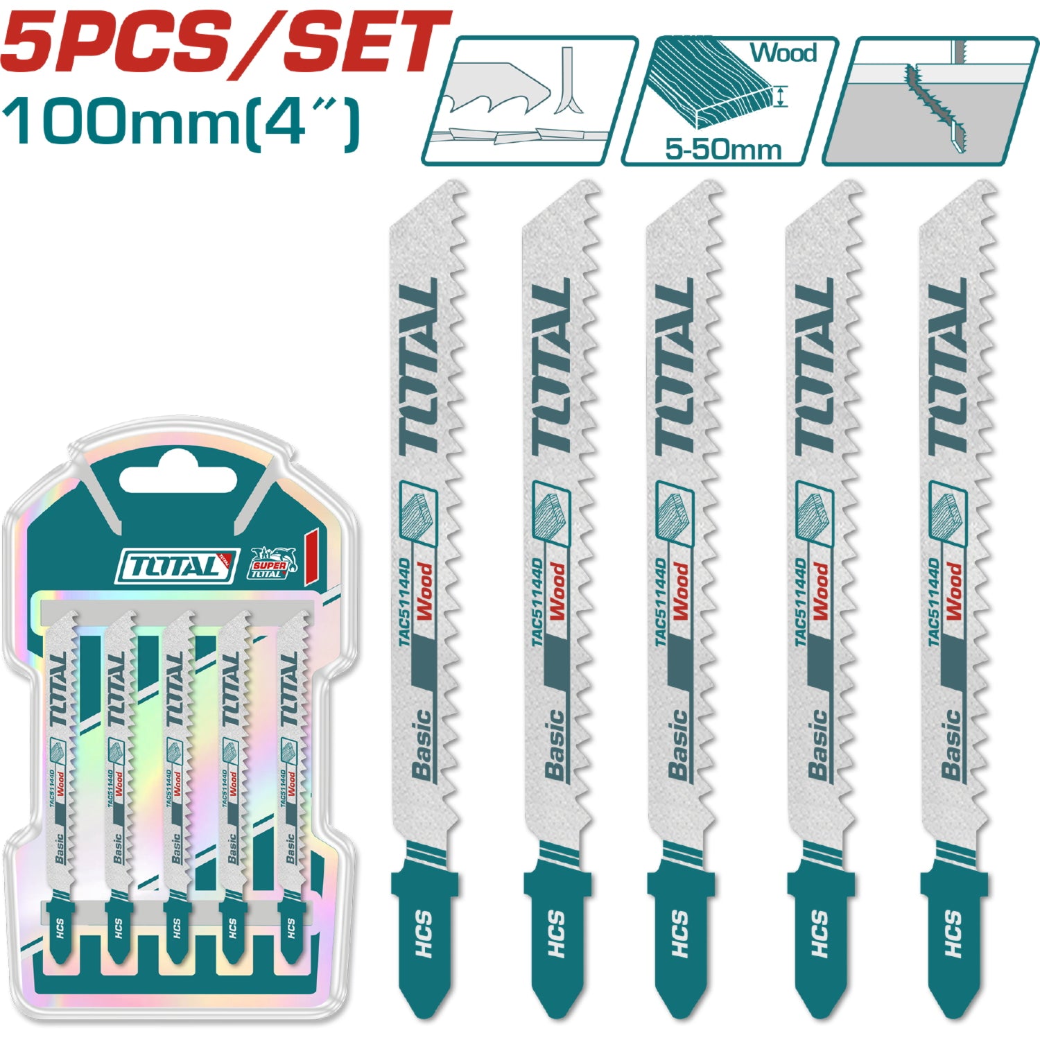 Hojas para sierra caladora Tipo U para madera. 74mm. (6 dientes por pulgada) Set de 5