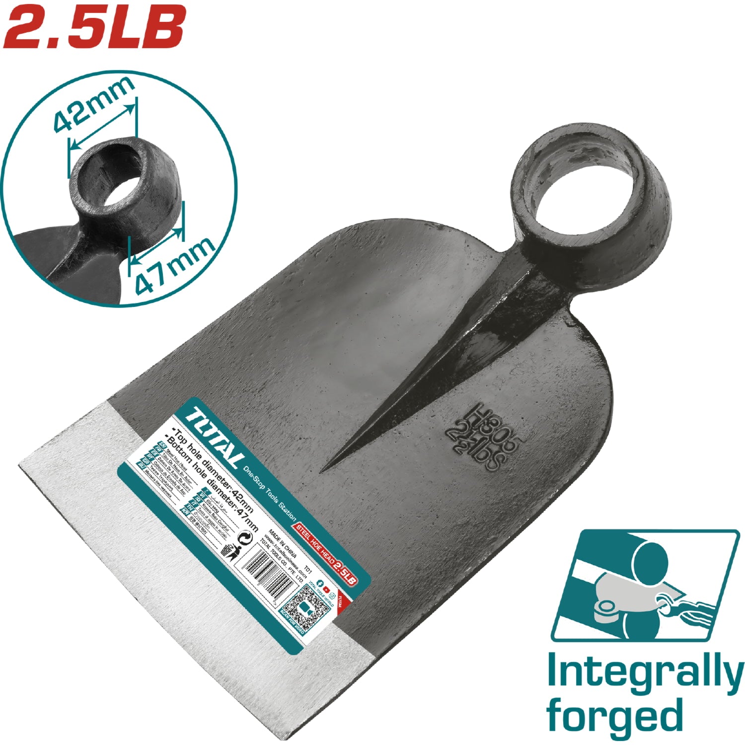 Cabeza de Azadón (no incluye mango).  2.5 Lbs.  Acero al carbono.