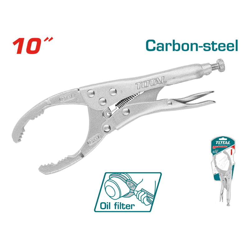 Alicates de filtro de aceite ajustable 10". Acero al carbono. Apertura: 50-110mm.