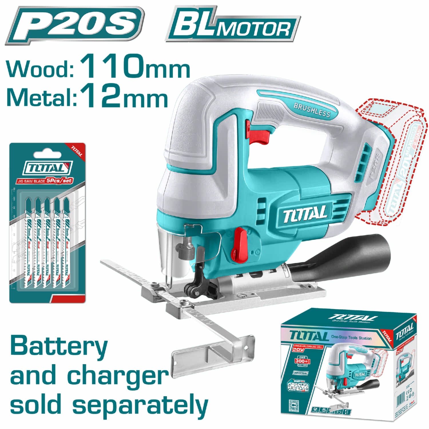 Sierra Caladora Inalámbrica 20V 3000rpm. No Incluye Cargador Ni Baterías.