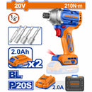 Llave impacto dado hexagonal 1/4" 20V Motor sin escobillas. 210NM. Velocidad sin carga 0-2600rpm. Incluye 1 punta, 3 adaptadores, 2 baterías 2.0Ah y 1 cargador