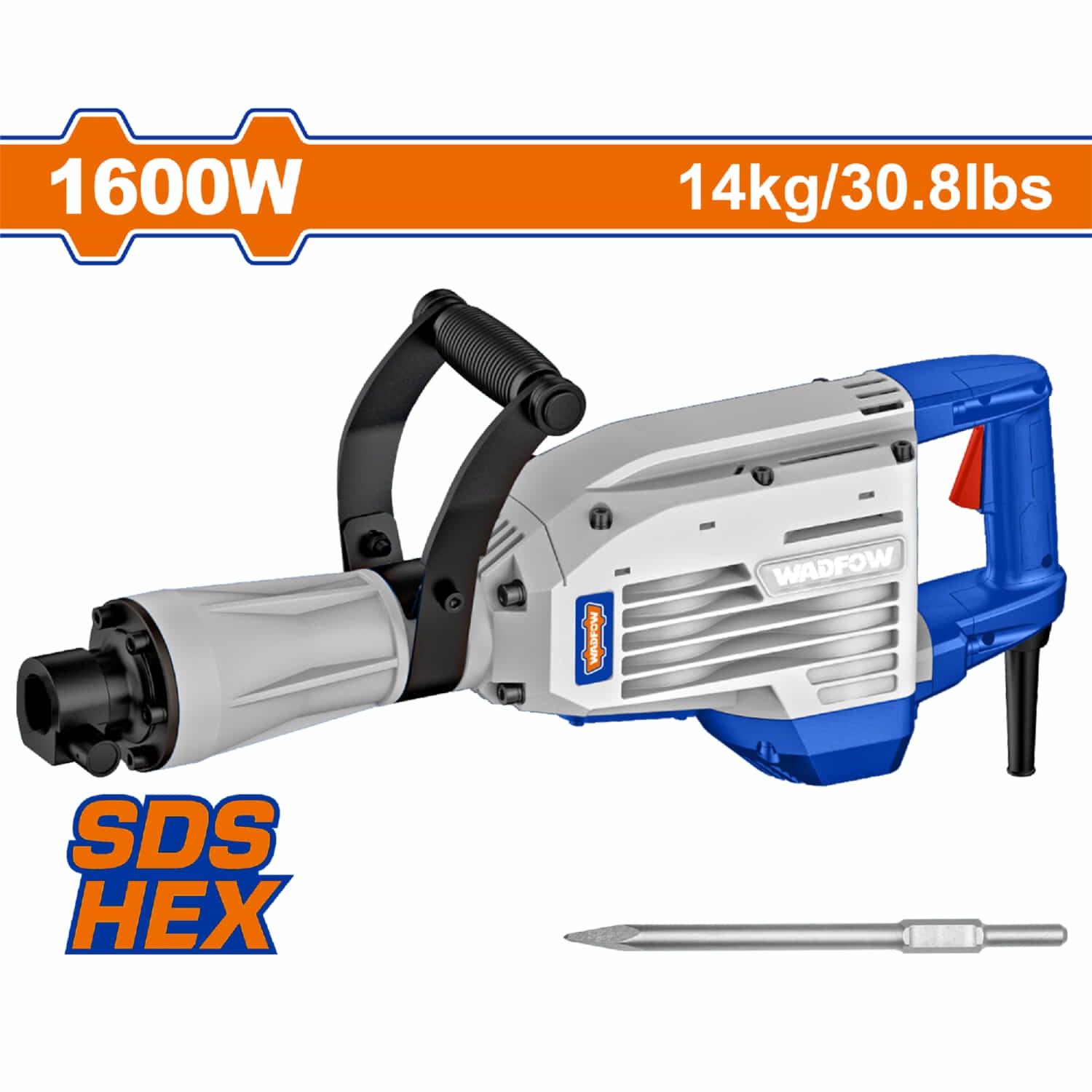 Demoledor SDS HEX 1600W 110V-120V~60Hz 1750Bmp 45J Incluye 1 Cincel. Demoledora picadora