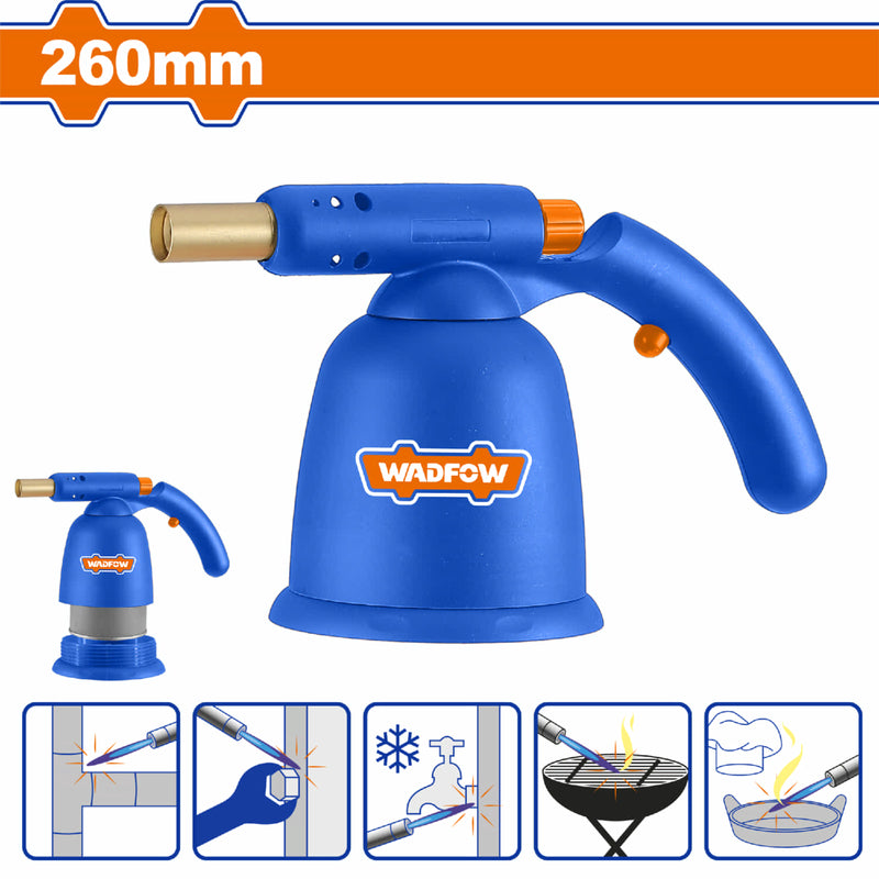 Soplete antorcha a Gas Butano 260mm. Encendido automático.Consumo de gas 108 g/h Uso doméstico. No trae gas.