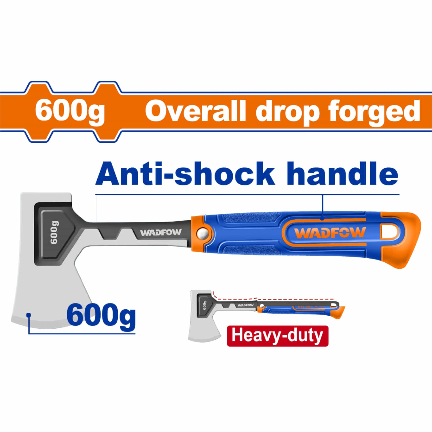 Hacha de Mano 600g. Tratamiento térmico. Acero forjado. Mango anti-impacto. Tratamiento térmico.