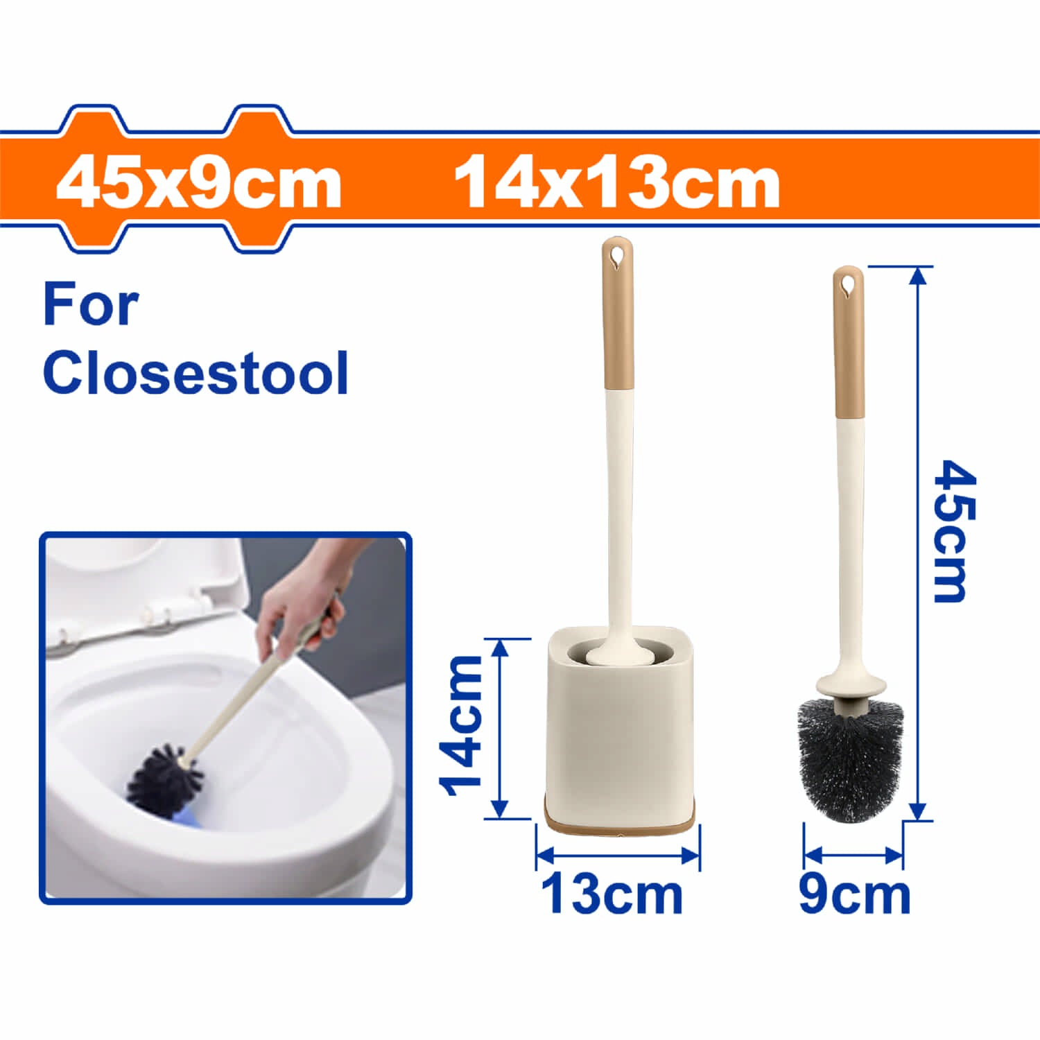 Cepillo con base para limpiar Inodoro Sanitario 45x9cm Limpia servicio. Set 2 pzas. Limpia servicio Retrete