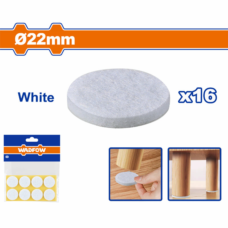 Almohadillas autoadhesivas. φ22mm Blanco Grosor: 3mm Set de 16 piezas. Fieltros parches deslizadores