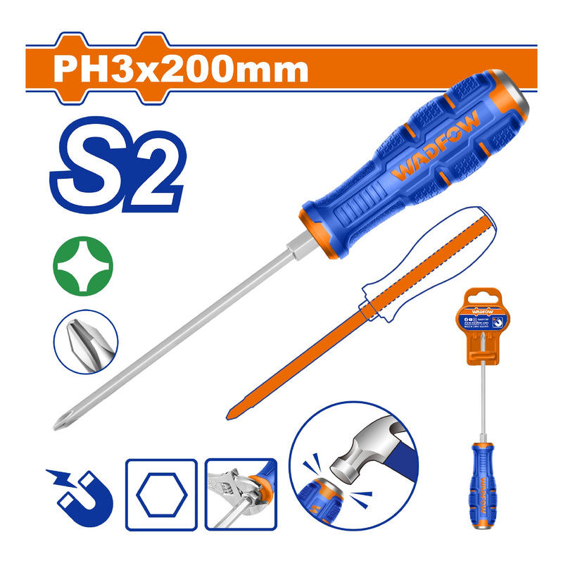 Destornillador Pasante Phillips 8x200mm Material de la hoja: S2 Tipo de punta: Phillips PH3 Magnético.