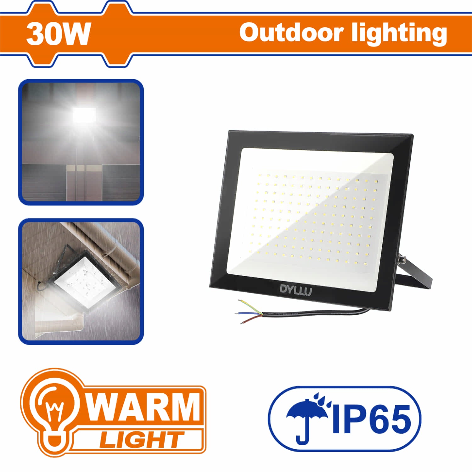 Lampara Reflectora LED 30W 3000K 110-240V ~ 50 / 60Hz. Luz Cálida. IP65. Sin enchufe. Luz de Inundación.