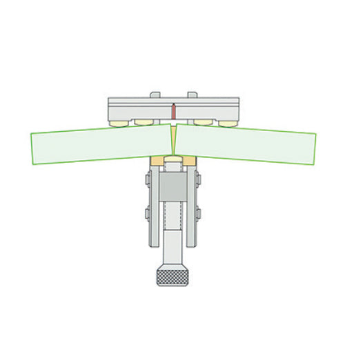 Pinza para abrir cortes en vidrios en forma L..