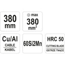 Cortador de cable trinquete, cortadores alambre eléctrico. Max  380MM2 CU / AL
