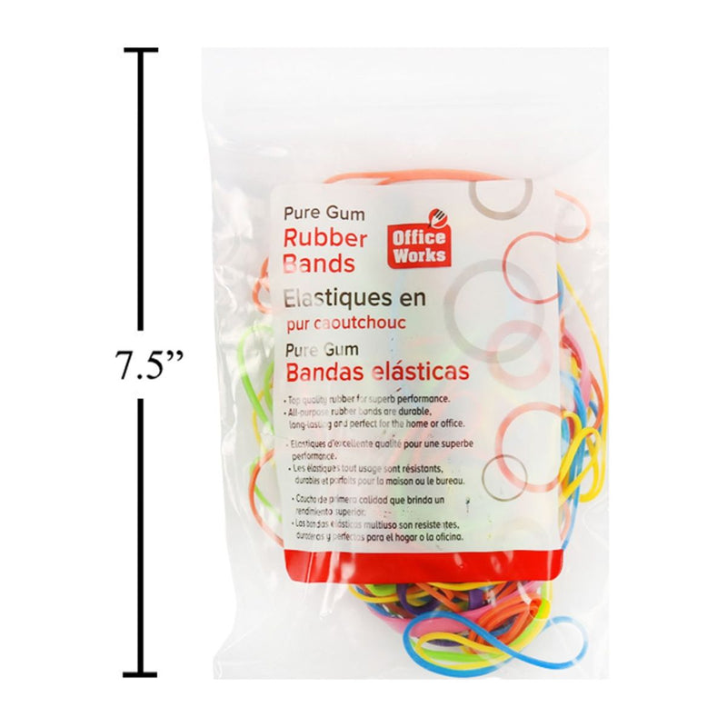 1.5oz Bandas de goma, Asst. Tamaños y Col, bolsa ziplock
