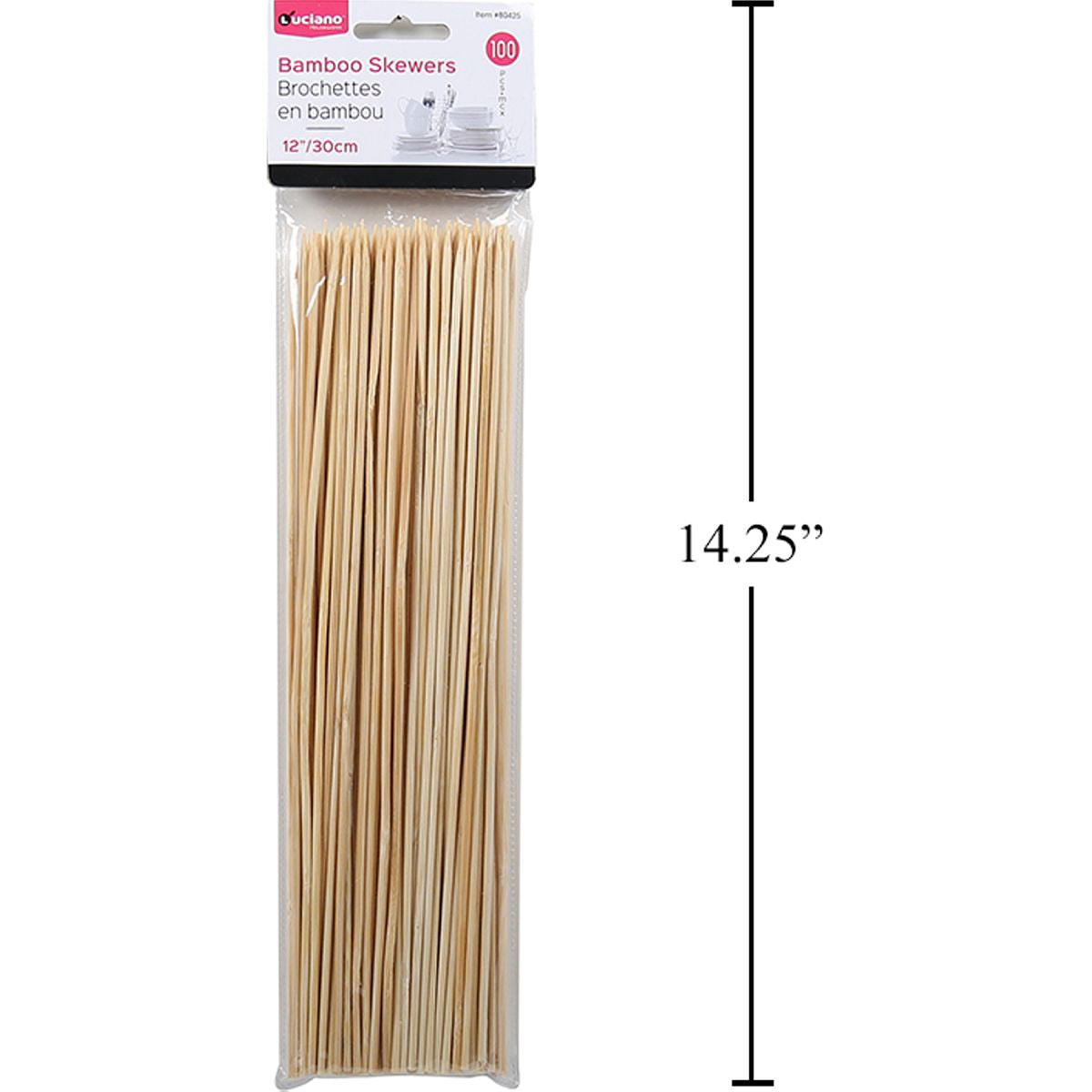 Luciano Brochetas pinchos madera de bambú de 100 piezas y 12 "