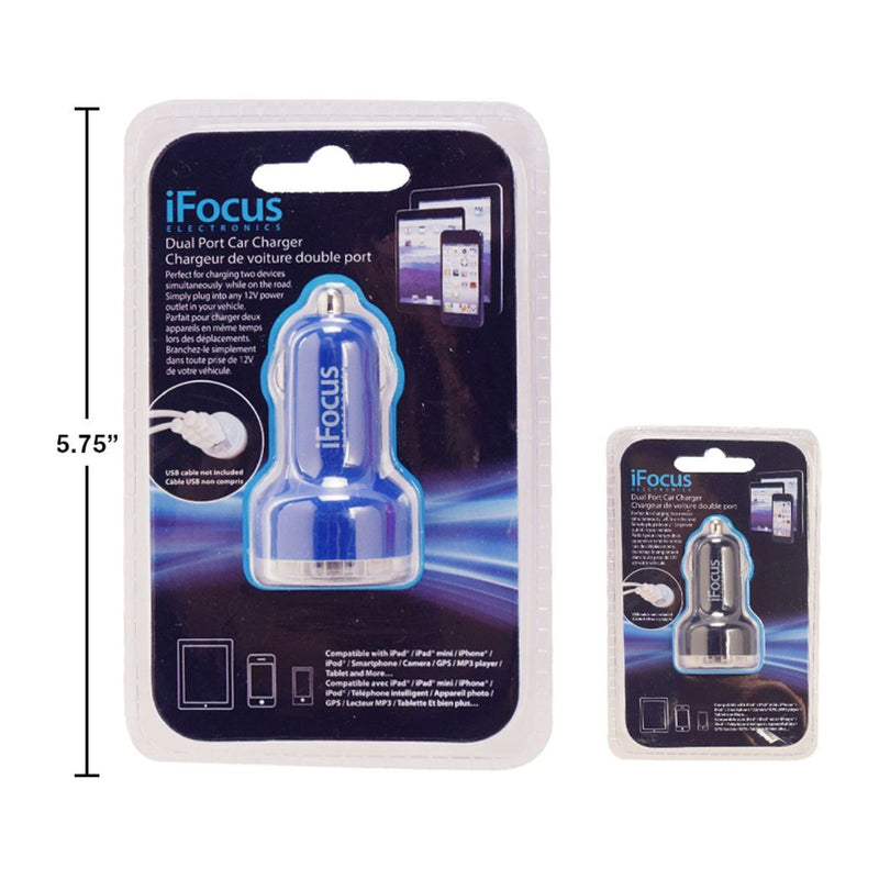 iFocus, cargador de coche USB de doble puerto, 2 clrs, salida: 2A