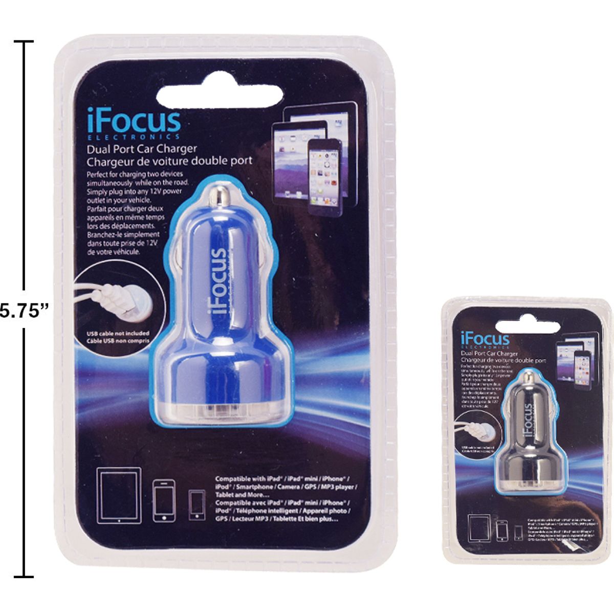 iFocus, cargador de coche USB de doble puerto, 2 clrs, salida: 2A