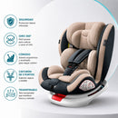 Silla de Carro para Bebé 360° con Cinturón de Seguridad. Asiento de Seguridad Infantil Reclinable y Ajustable. Color Beige
