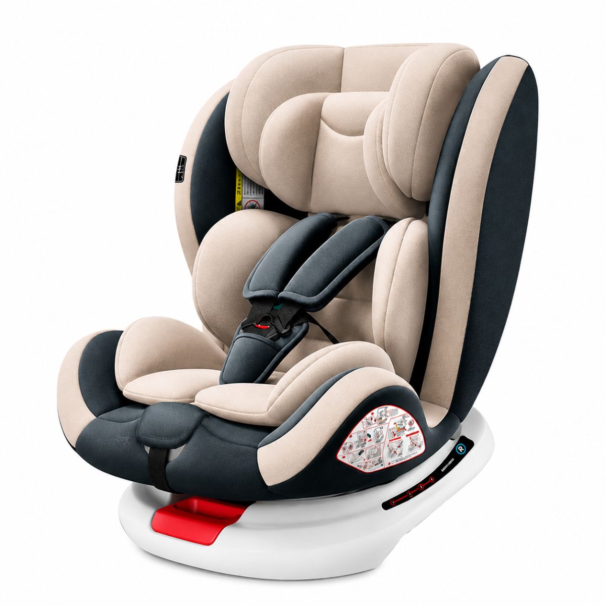 Silla de Carro para Bebé 360° con Cinturón de Seguridad. Asiento de Seguridad Infantil Reclinable y Ajustable. Color Beige