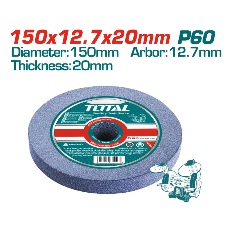 Rueda abrasiva circular. Grano 60. Tamaño: 150x12.7x20mm.