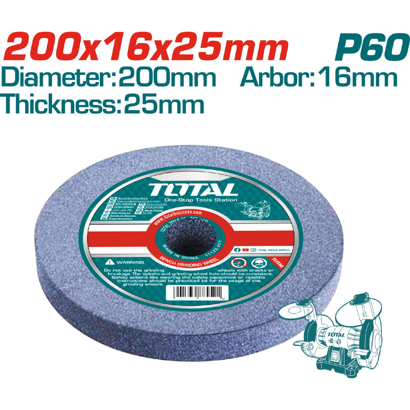 Rueda abrasiva circular. Grano 60. Tamaño: 200x16x25mm.