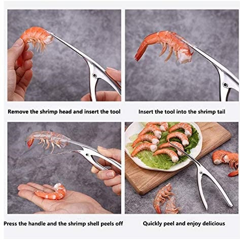 Pinza para pelar camarones y mariscos.