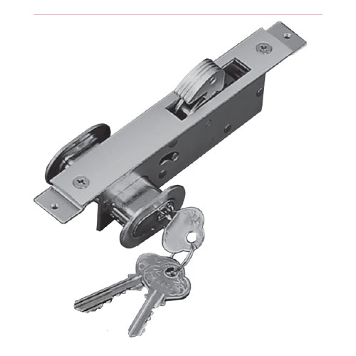 Cerradura de gancho para perfil angosto, con placa aluminio, doble cilindro ovalado con 3 llaves. Co