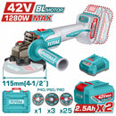 Flexible esmeriladora Inalámbrica 4 1/2" 42V Potencia de entrada: 1280W Incluye discos, batería, cargador y estuche. Esmeril angular