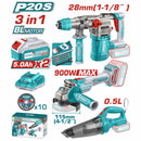 Combo del mes Total 20V Rotomartillo 4400 bpm 4.5 J. Esmeriladora Angular 9000 rpm  diámetro 4-1/2'' Aspiradora Inalámbrica ≥9 kPa Incluye: Batería, Cargador y Accesorios. POCAS UNIDADES.