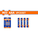 Baterías AAA R03. Set 4 piezas. Voltaje nominal 1.5V Cubierta de PVC. Duración 3 años.