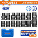 Dados de Impacto socket 1/2" cortor Cr-V (10-27 mm) Tratamiento térmico. Compatible con WCD1512 WCD1B48 Set de 14 Piezas. Juego