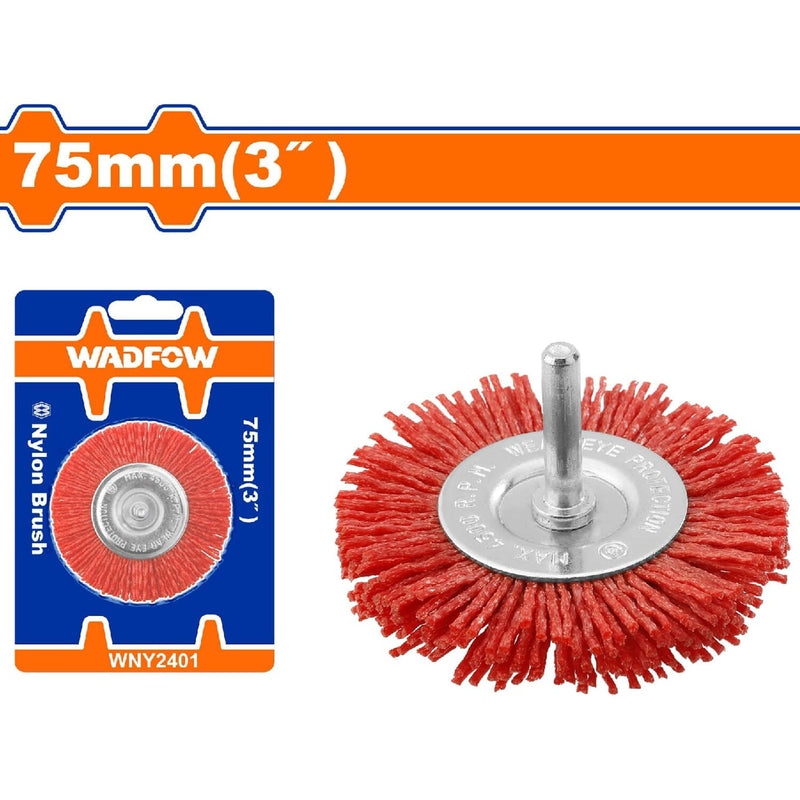 Cepillo de Nylon copa circular para taladro con vástago de 75mm. Long. Cable:10mm