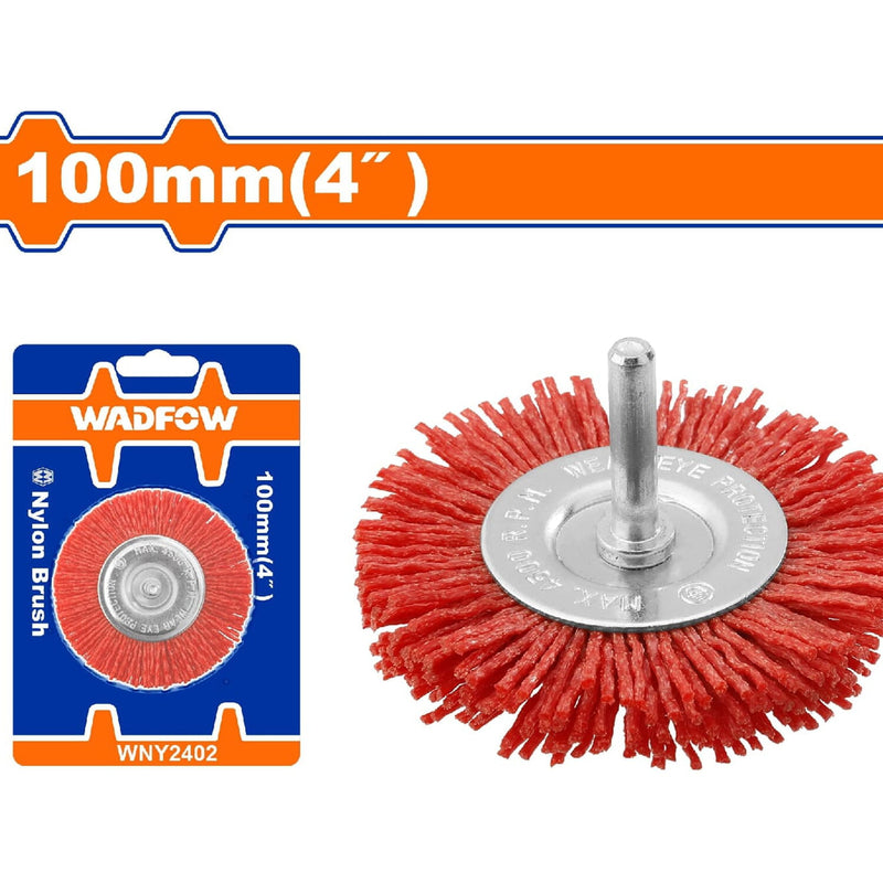 Cepillo de Nylon copa circular para taladro con vástago de 100mm. Long. Cable:10mm