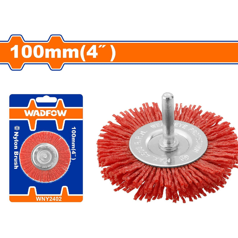 Cepillo de Nylon copa circular para taladro con vástago de 100mm. Long. Cable:10mm