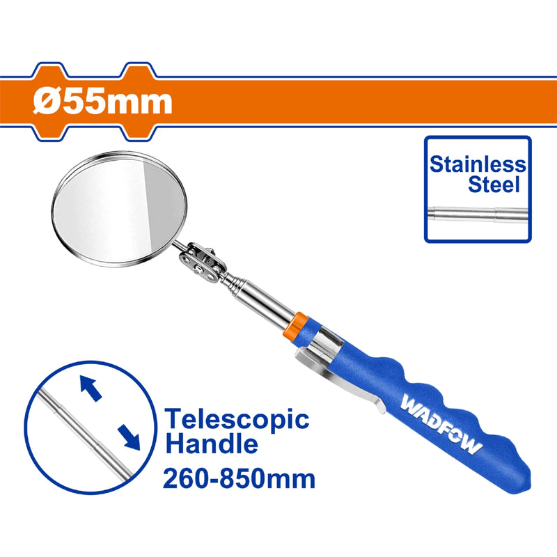 Espejo de Inspección Telescópica. Long: 260mm-850mm. Mango de PVC. Acero Inoxidable.