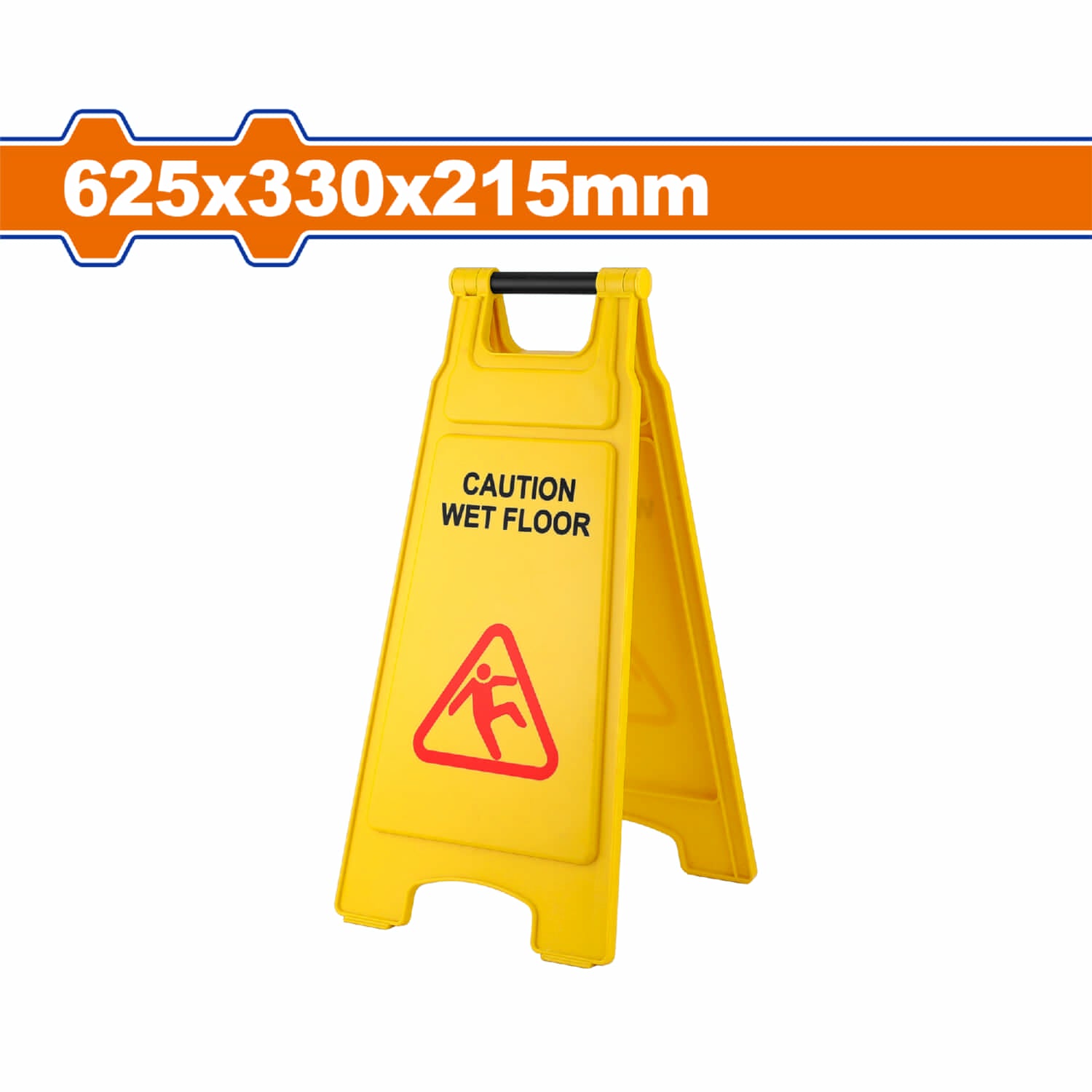 Señal precaucion piso mojado o húmedo para evitar resbalones. Plegable con asa. 625×330×215mm aviso