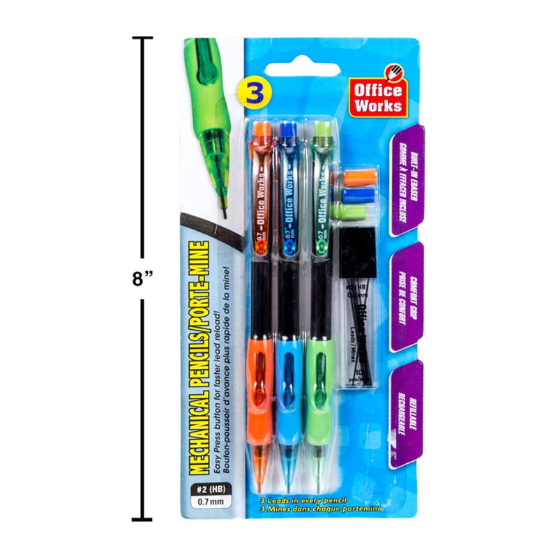 Lápices mecánicos de 3 piezas con juego de cables de 0,7 mm