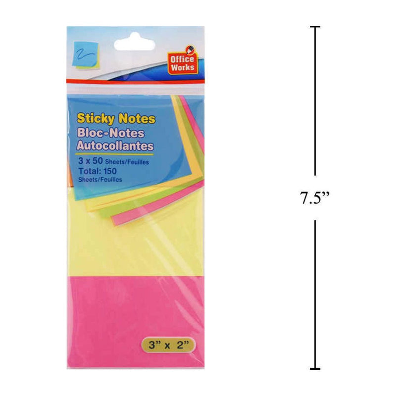 Notas autoadhesivas de 50 hojas, paquete de 3 (150 hojas), 76x50 mm, color neón post it