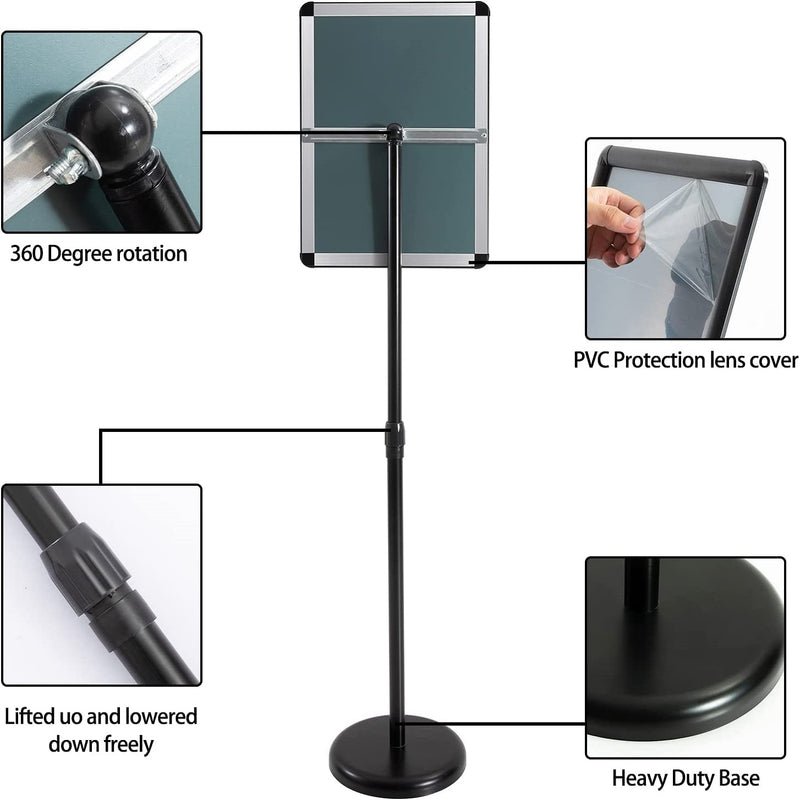 Letrero poste de piso, aviso de pedestal de suelo 8.5x11 pulgadas, color negro