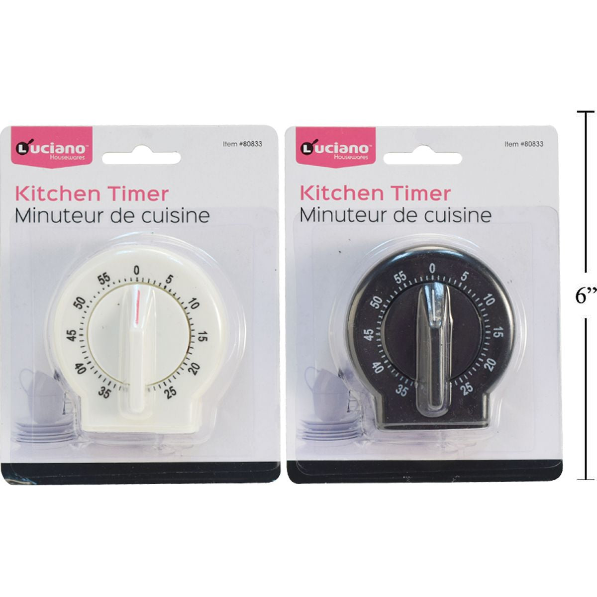 Temporizador de cocina de plástico Luciano, 3 "W  (1pza) (Viene en colores variados al azar)