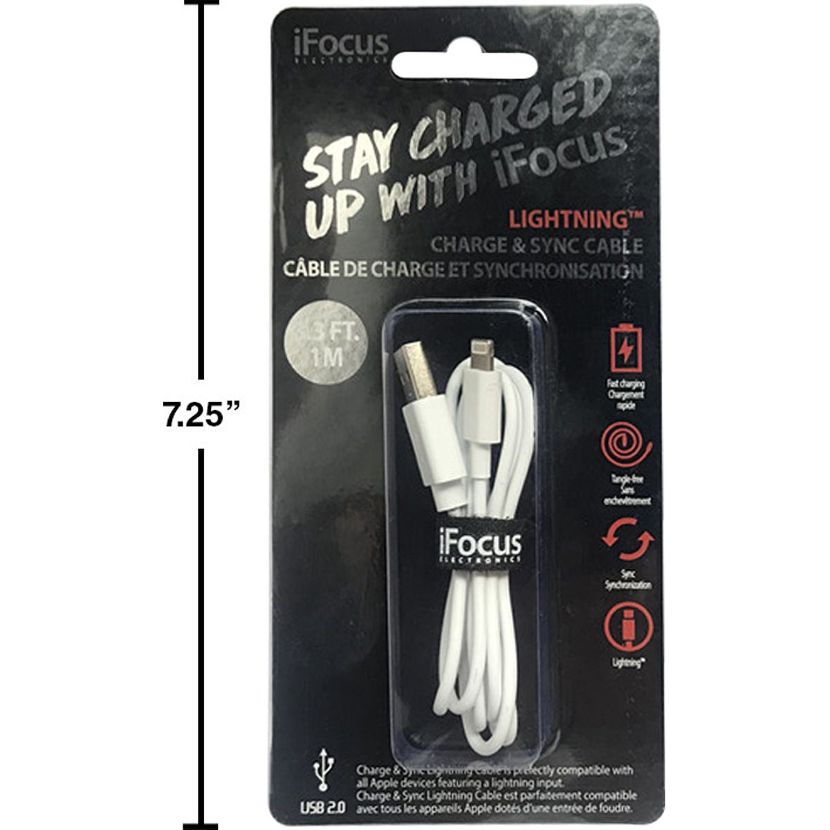 iFocus, cables de carga y sincronización de 3.3 pie