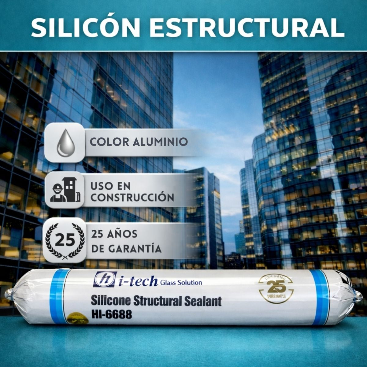 Silicon estructural color aluminio salchichas 600ml. 25 años de garantia (unidad 1 pza)