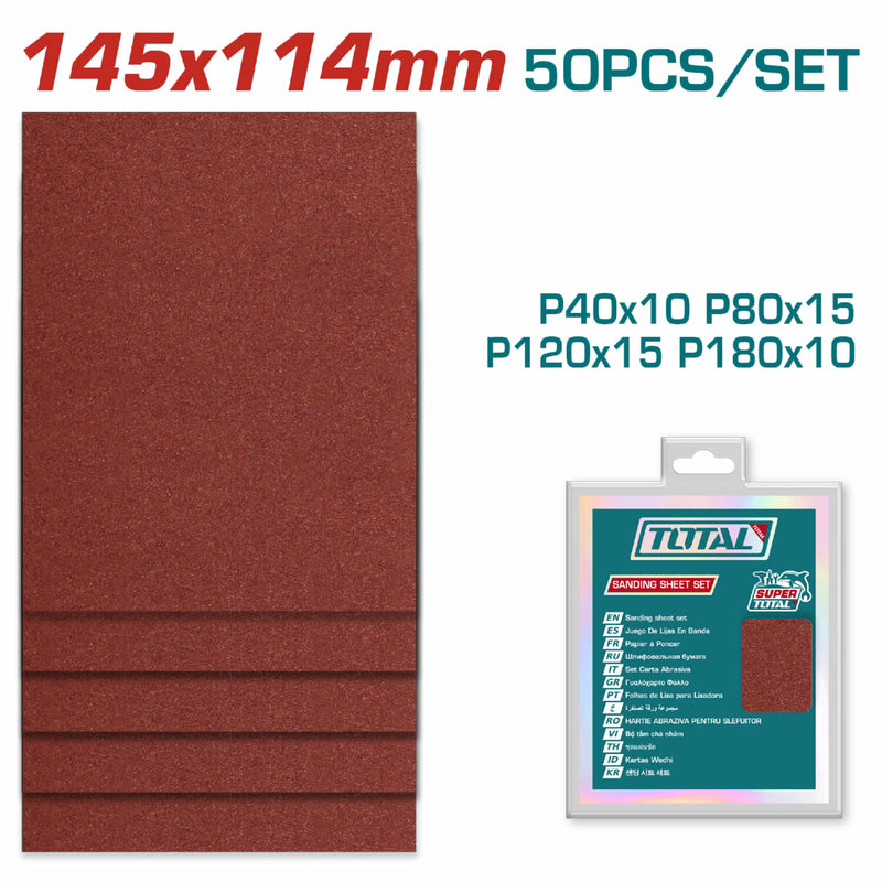 Papeles de Lija 145 x 114mm P40 P80 P120 P180. Ideal para madera y metal. Set de 50 piezas.