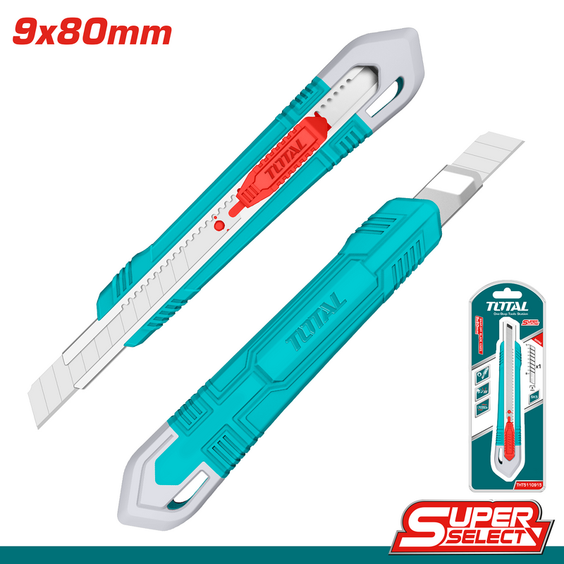 Exacto a Presion de 9 mm x 80 mm. De Longitud: 135 mm. Con Auto bloqueo y pulsador plano.