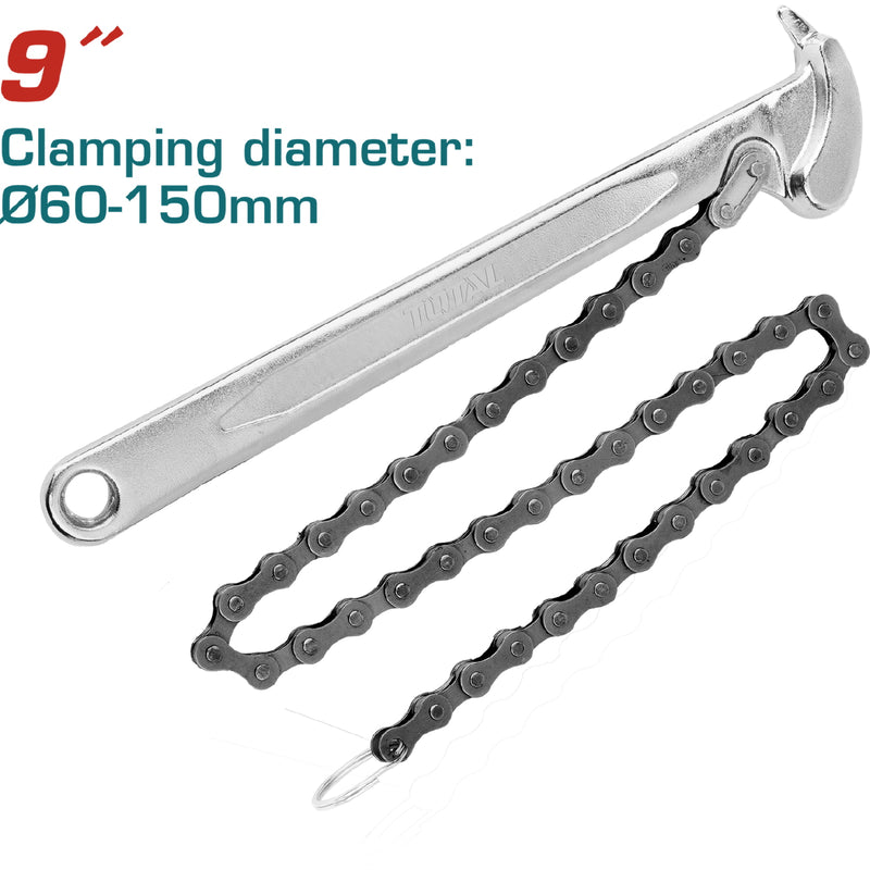 Llave de Cadena para tubos 9". Long. 520mm. Sujeción (60-180mm). Tratamiento térmico.