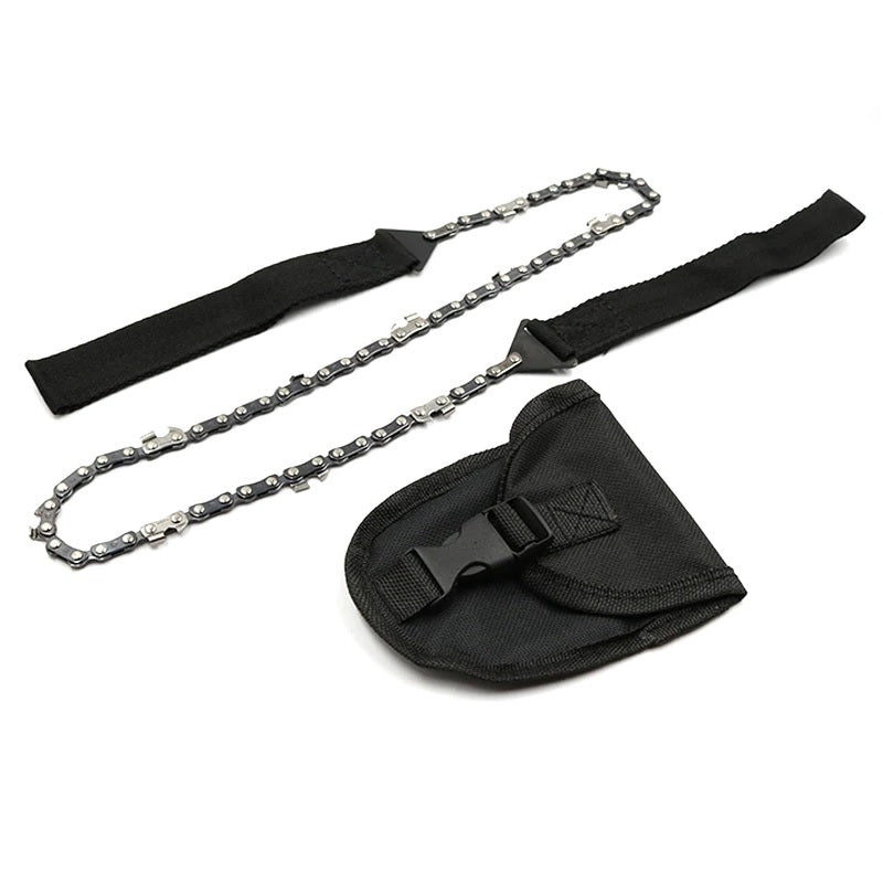 Motosierra de corte manual de cadena con bolsa protectora.