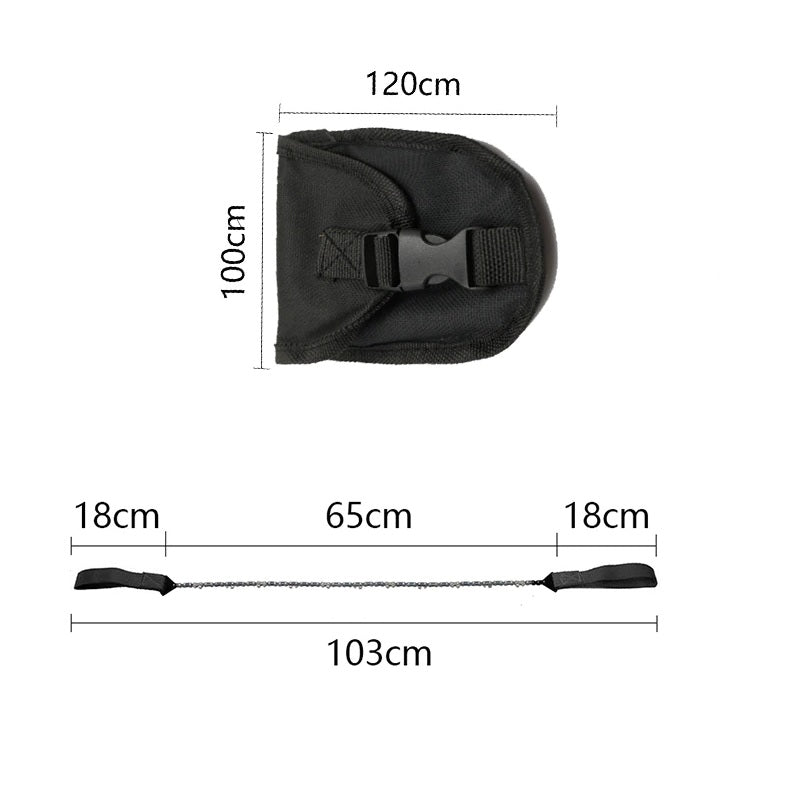 Motosierra de corte manual de cadena con bolsa protectora.