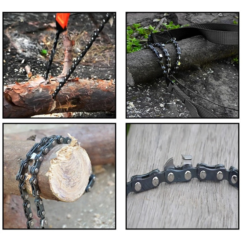 Motosierra de corte manual de cadena con bolsa protectora.
