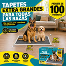 Pads de Entrenamiento para Perros Grandes 65x75cm (Pack de 100 Unidades). 6 Capas Ultra Absorbentes con Carbón Activado. Antiolores, Antifugas y adhesivo al piso en esquinas.