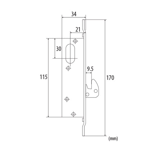 Cerradura de gancho para perfil angosto, con placa aluminio, doble cilindro ovalado con 3 llaves. Co