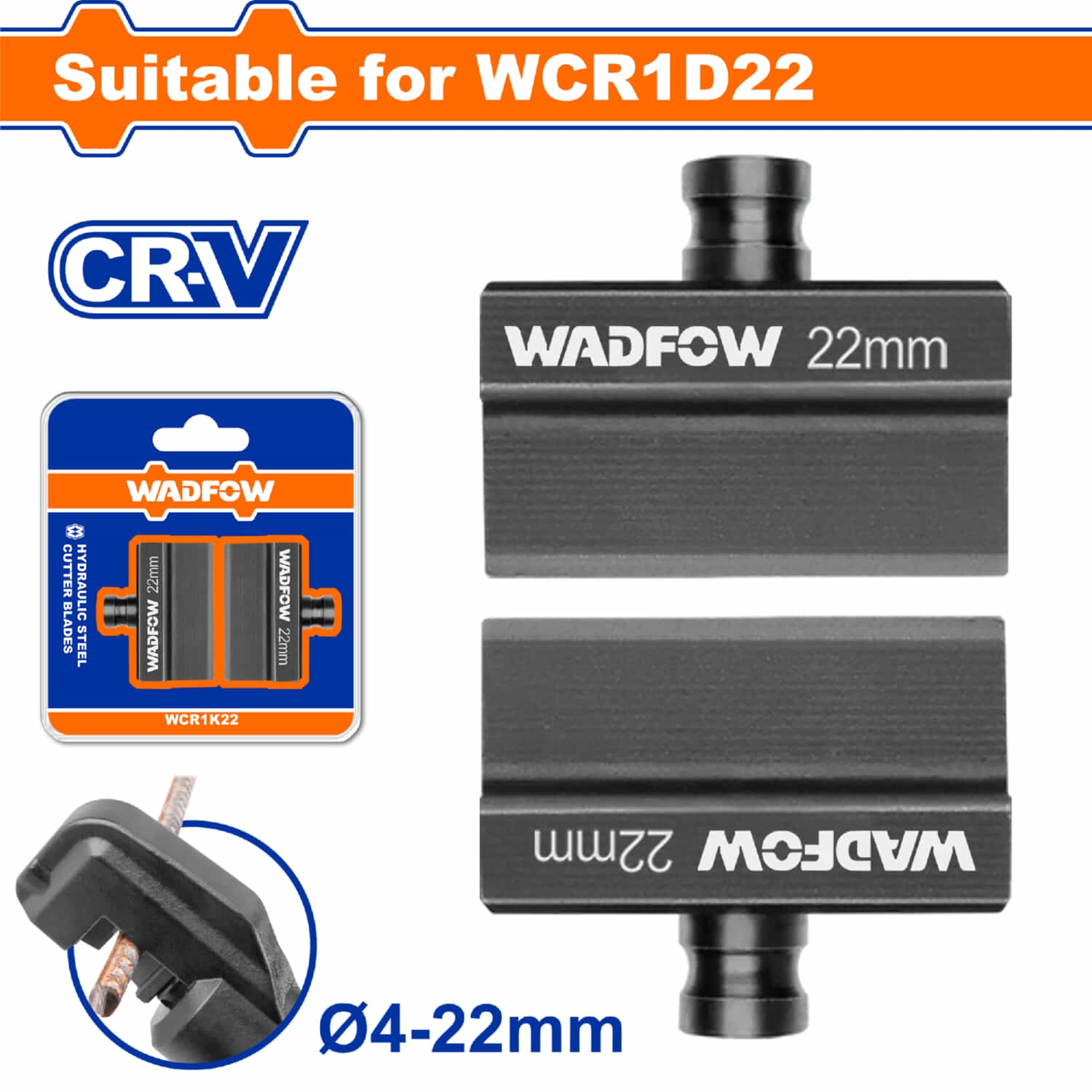 Cuchillas Cortadoras de Acero Hidráulicas 4-22mm Material: CR12MOV Térmico. Se vende en set.