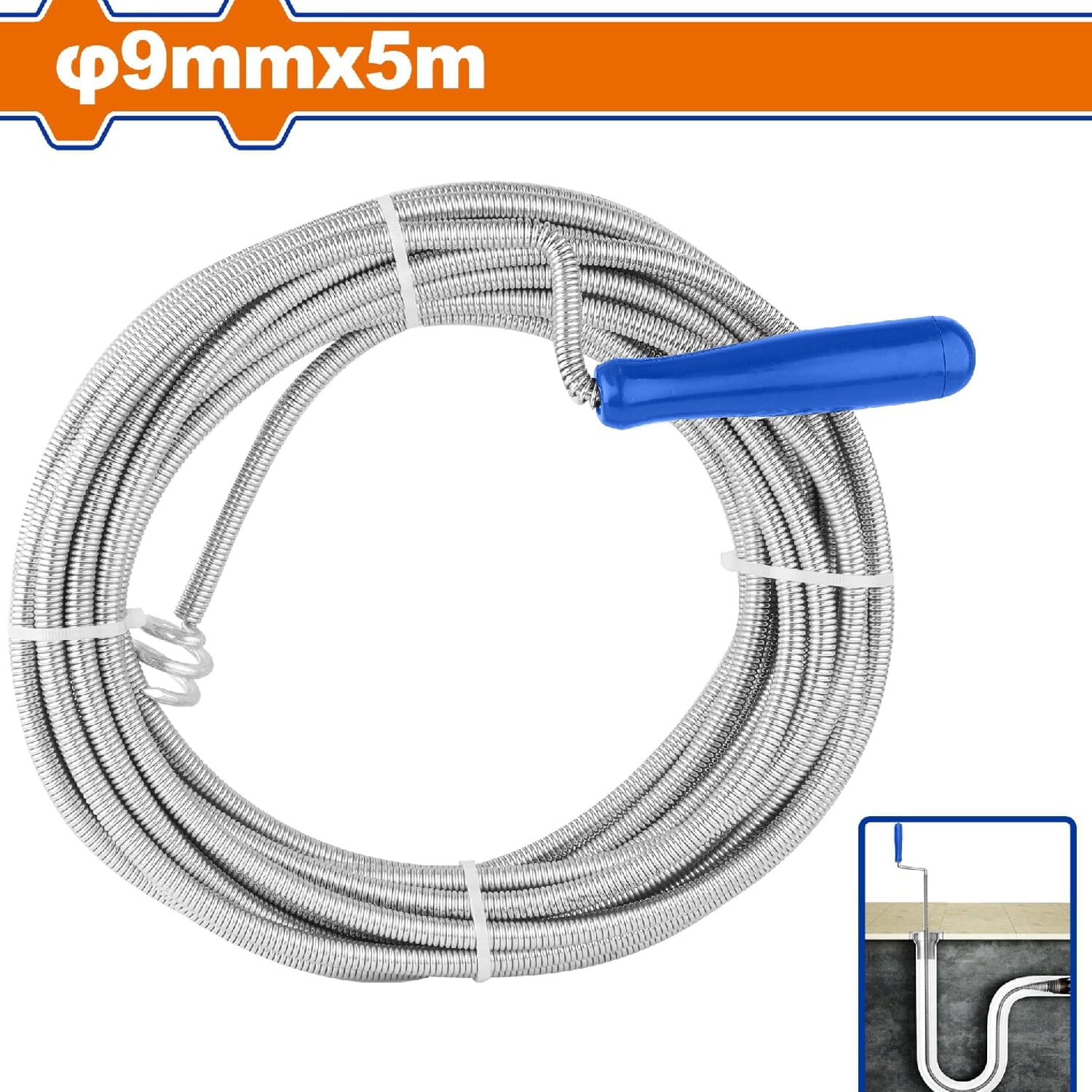 Destapador de Cañería Tubo Flexible 9mmx5m. Acero flexible. Para eliminar desechos en cañería. Destapacaños