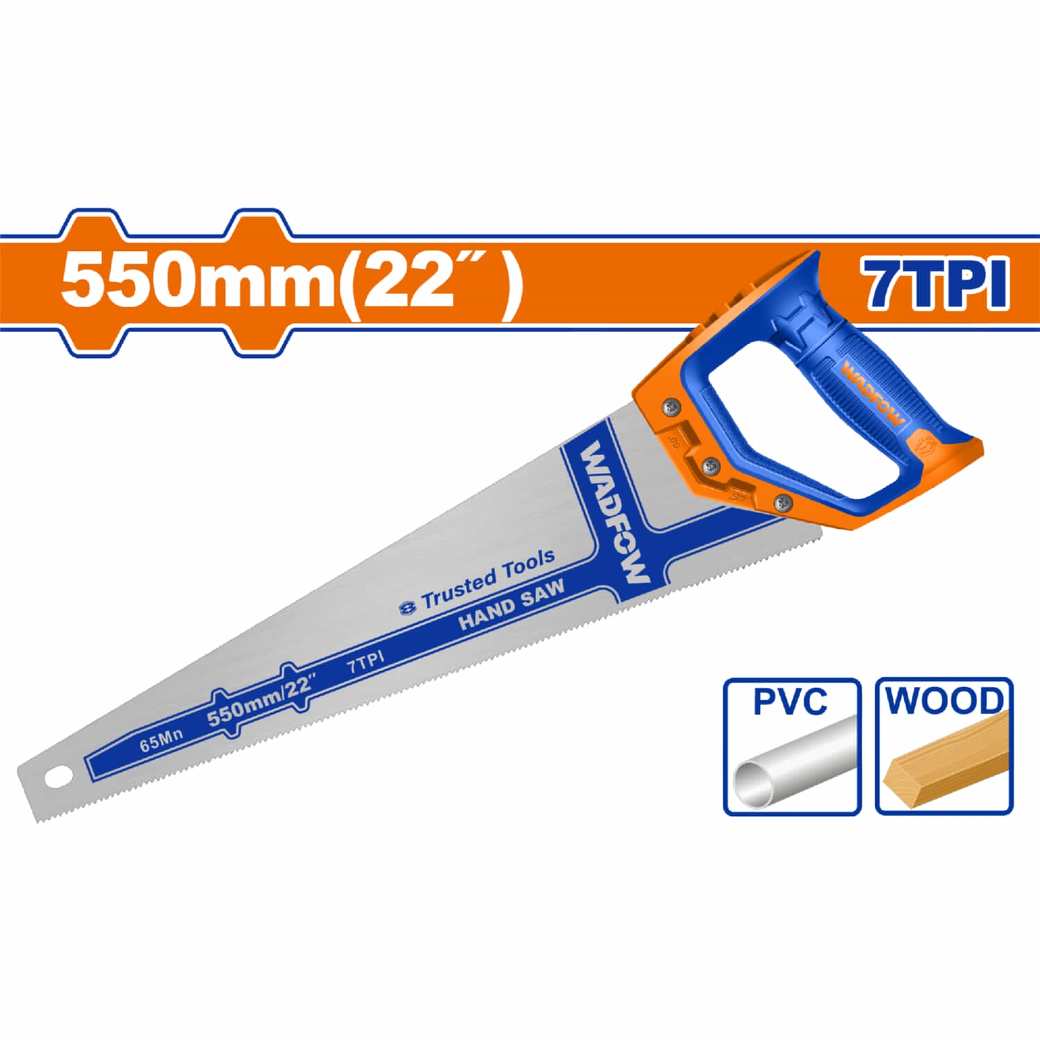 Serrucho 22" 7TPI Dientes Triples. Acero 65Mn. Sierra de mano.
